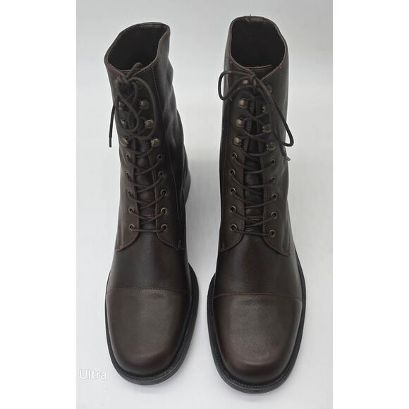 Details Brown Leather Combat Style Boots Cap Toe Lace Up Casual Bootie Men's 10C - Picture 5 of 12